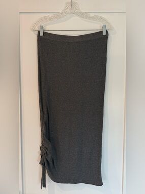 River Island Dark Charcoal Ribbed Midi Skirt with Side Tie (US 8 / Small)